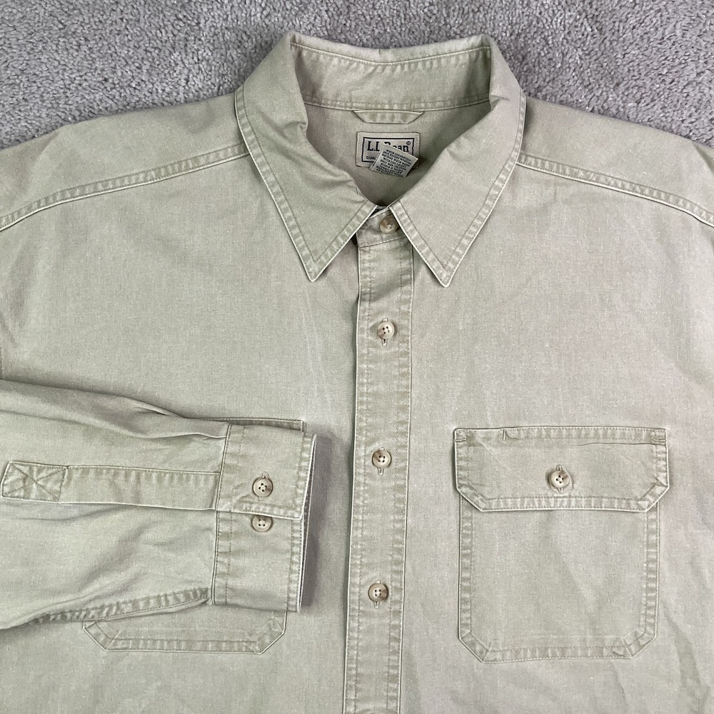 LL Bean Shirt Mens XL Tall Tan Sunwashed Canvas Traditional Fit Button Up Rugged